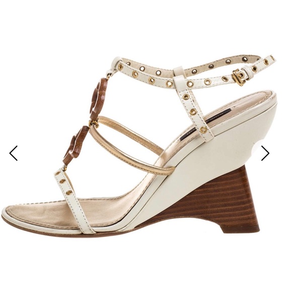 Louis Vuitton Gold & White Vintage T-Strap - Picture 4 of 7